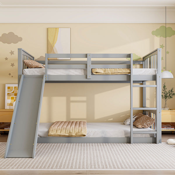 English Elm Twin Over Kids Bunk Bed with Slide Ladder Pine Frame White Finish LT000108AAE-1