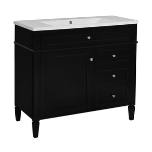 English Elm 36'' Modern Bathroom Vanity Set With Mirror, 2 Drawers, Tip-Out Storage & 6 Open Shelves For Organization N710S236006B