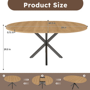 English Elm Extendable Round Oak Finish Dining Table Seats Six with Steel Base Modern Kitchen W2700P420811