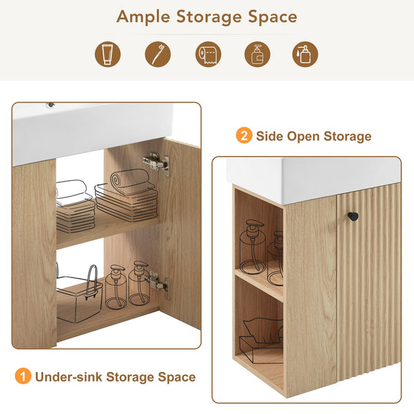 English Elm 21.6 Modern Floating Bathroom Vanity with Ceramic Basin, Wave Door, Rose Gold Handle, Space-Saving Wood N729P170390D
