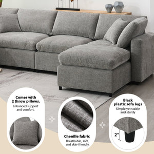English Elm [new Sku] Chenille Modular Sectional Sleeper Sofa with Ottoman Six Seat U Shape Living Room Gray N723S8583G