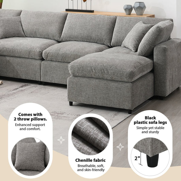 English Elm [video Modular Cloud Sectional Sofa Chenille Six Seat Sleeper with Ottoman for Living Room Gray N723S9583G