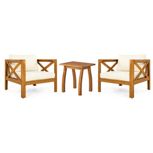 English Elm Christopher Knight Home® - Patio Conversation Set - Stylish Outdoor Acacia Wood Chairs With Cushions & Teak Finish End Table N770P264304B_57501.00ACA