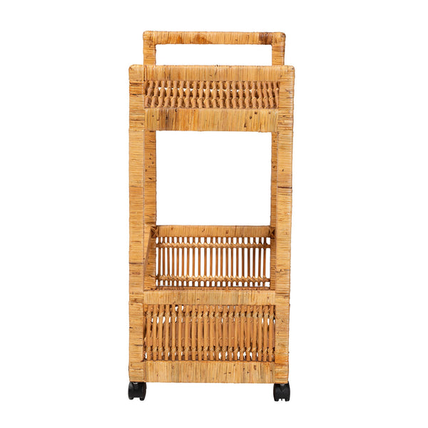 English Elm Modern Rattan Two-tier Rolling Kitchen Cart with Woven Texture and Bohemian Flair B2750P467706