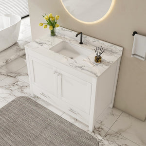 English Elm Modern 43" Bathroom Vanity With Durable Carrara White Top, Stylish Storage, And Soft-Closing Drawers W509S00142