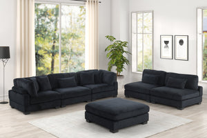 English Elm Bentley Modern Modular Sectional Sofa & Loveseat Configuration with Corduroy Fabric, Ottoman Seating Design Black B009S02140