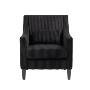 English Elm COOLMORE Modern Accent Chair with Plush Corduroy Upholstery, Solid Wood Frame and Two Pillows Black W395P195364