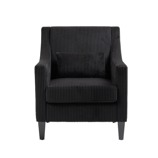 English Elm COOLMORE Modern Accent Chair with Corduroy Upholstery, Solid Wood Frame, Supportive Dual Pillows for Cozy Living Spaces Black W395P195364