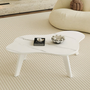 English Elm Modern Minimalist White Imitation Marble Tabletop Coffee Table. Solid Wood Spray Painted Desk Legs, Cloud Shape To Give You A New Experience, Computer Desk. Suitable For Dining and Living Rooms.