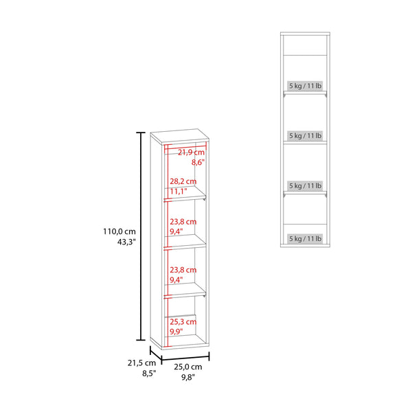 English Elm Tall Slim Wall Mounted Bathroom Organizer with Four Open Shelves for Compact Spaces B070P440887