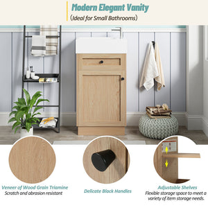 English Elm 18.5" Rustic Bathroom Vanity with Reversible Resin Sink, Wood Grain Melamine, Soft-Close Door, Adjustable Shelf N729P285512N