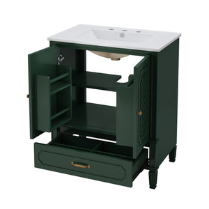 English Elm Christopher Knight Home® - 60" Bathroom Vanity Double Sink Freestanding Set with Ceramic Tops, Ample Adjustable Storage Green N759S313313F