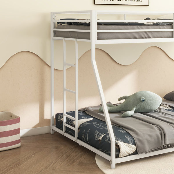English Elm Same Adam Sturdy Twin over Full Bunk Bed Metal White for Kids & Adults — Sturdy, Squeak-Free, Safe Guardrail, Floor-Protecting Caps B083P170884