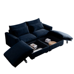 English Elm Corduroy Two-Seater Sofa With Storage Footrests – Versatile, Comfy Sectional For Modern Living Spaces W714S00648