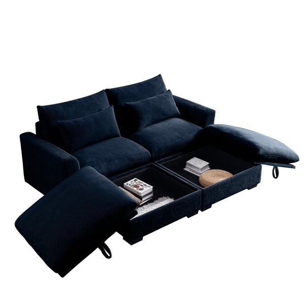 English Elm Corduroy Two-Seater Sofa With Storage Footrests – Versatile, Comfy Sectional For Modern Living Spaces W714S00648