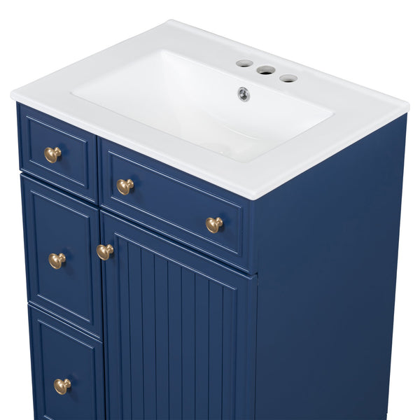 English Elm 24-Inch Bathroom Vanity Cabinet with Ceramic Sink, Space-Saving Storage, Solid Wood Feet, Durable Finish Blue WF532034AAC