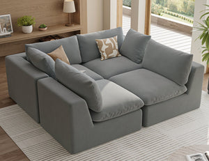 English Elm Modular L Shaped Sectional Sofa in Corduroy Fabric Seats Four with Chaise Lounge Grey W1955S00004