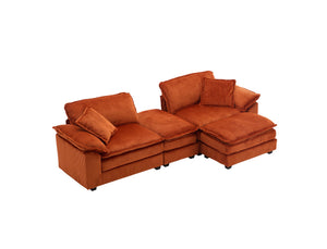 English Elm Corduroy Plush 2-Seat Sofa with 2 Back Cushions, Toss Pillows & Ottomans — Deep Seat Comfort Orange W2363S00066