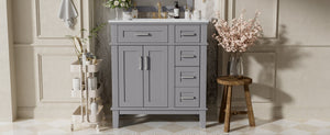 English Elm 30" Freestanding Bathroom Vanity Ceramic Sink Soft Close Cabinet Gray Wood Frame Grey N729P427118E
