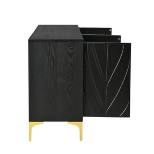 English Elm 60" Modern Handleless Sideboard Buffet Cabinet with Push-to-Open Doors, Carved Black Credenza, Adjustable Shelves, 220lb Top Load, Solid Wood MDF Storage for Living Room Entryway W2696P279985