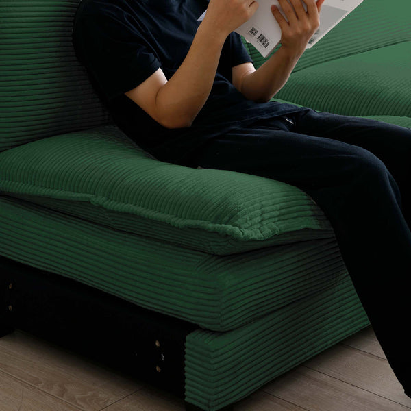 English Elm 3 Piece Oversized Sectional Sofa Set - Plush Green Corduroy With Memory Foam Cushions & Pillows W714S00727