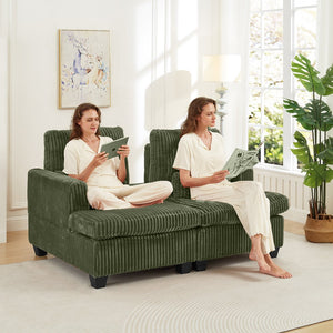 English Elm Fluffy Corduroy Convertible Loveseat Modular Lounge Chair for Bedroom or Apartment Green W3705S00013