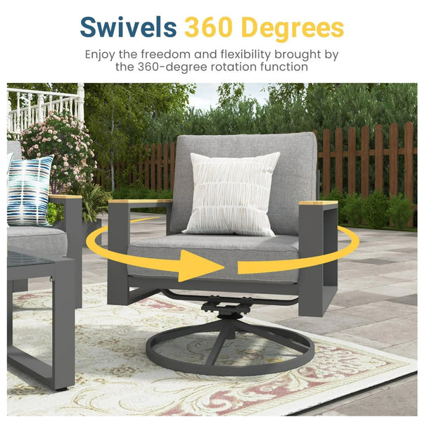 English Elm All-weather Swivel Rocking Aluminum Outdoor Dining Chairs with Cushioned Ergonomic Seats B082P455164