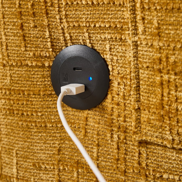 English Elm Modern chenille 2-seater sofa with LED lighting, USB charging, storage pocket, sturdy wood legs Mustard yellow W395P318542