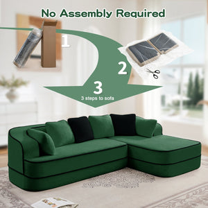 English Elm 106" Teddy Fabric Sofa - Luxurious No Assembly L-Shaped Couch With Chaise For Cozy Living Rooms, Green W714S01421