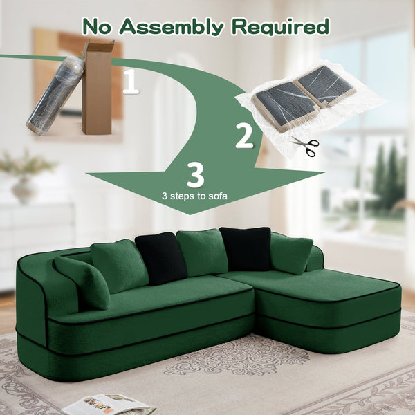 English Elm 106" Teddy Fabric Sofa - Luxurious No Assembly L-Shaped Couch With Chaise For Cozy Living Rooms, Green W714S01421