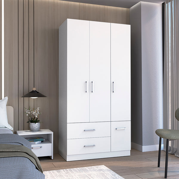 English Elm Sebree Tall Armoire Closet with Hanging Rod, Six Shelves, Two Drawers & Three Cabinets for Organized Storage White 41.3 L x 22.8 W x 5.9 H B070S00230