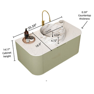 English Elm Dina 36" Wall-Mounted Bathroom Vanity With Stylish Round Sink, Soft-Close Drawer, Light Green Finish W2615S00502