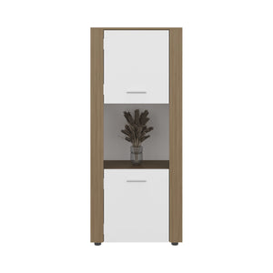 English Elm Hyder Two-tone Oak Vertical Bookcase with Concealed Doors and Open Display Shelf B097P474310