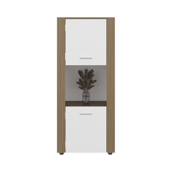 English Elm Hyder Two-tone Oak Vertical Bookcase with Concealed Doors and Open Display Shelf B097P474310