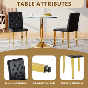 English Elm 4-piece Brown Suede Dining Chair Set with Tufted Back and Walnut Metal Legs Black+Gold W1151P361158