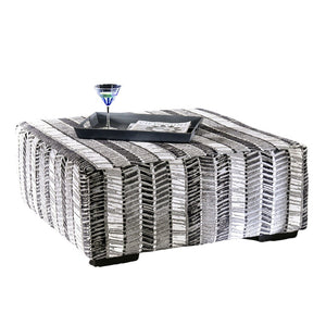 English Elm Transitional Square Upholstery Ottoman With Abstract Stripe Fabric & Multi-Finish Block Legs B2741P355844-GIGA