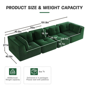 English Elm Modern Corduroy Tufted Modular Sectional with Deep Seating and Anti-slip Base Green W714S01798