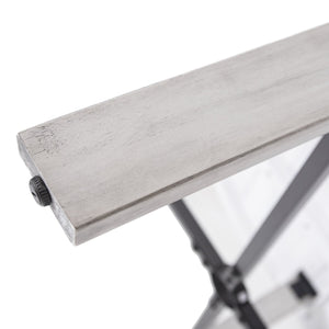 English Elm Outdoor Acacia Hardwood Dining Table with Umbrella Hole Iron Base Seats Six WF321703AAE