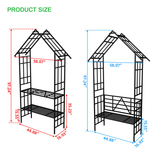 English Elm Metal Garden Arch Bench with Trellis Grid for Climbing Roses and Outdoor Spaces W1586P278441