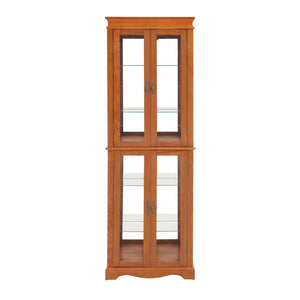 English Elm Lighted Glass Curio Cabinet With Adjustable Shelves, Elegant Oak Frame & Integrated Lighting For Showcasing Collectibles W2275P178797
