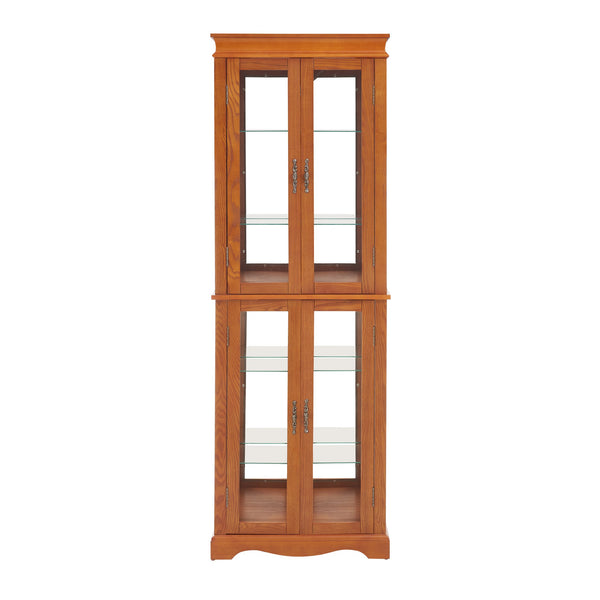 English Elm Lighted Glass Curio Cabinet With Adjustable Shelves, Elegant Oak Frame & Integrated Lighting For Showcasing Collectibles W2275P178797