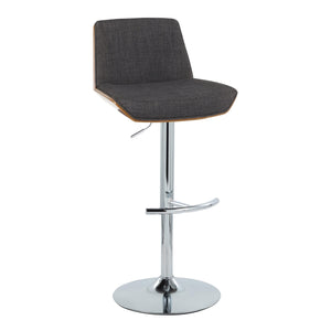 English Elm Adjustable Swivel Barstools Mid Century Walnut Chrome Charcoal Fabric Set of 2 B202S02173