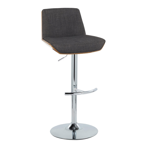 English Elm Adjustable Swivel Barstools Mid Century Walnut Chrome Charcoal Fabric Set of 2 B202S02173
