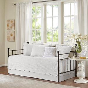 English Elm 6 Piece Reversible Scalloped Edge Daybed Cover Set with Antimicrobial Protection, Quilted Cottage Charm White 17.72 L x 15.35 W x 6.3 H B03597508