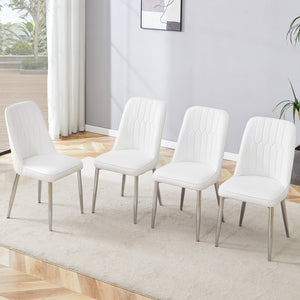 English Elm 4 Modern Dining Chairs White Silver PU Leather Seats Ergonomic Curved Back Thick Cushion Metal Legs W1512P406375