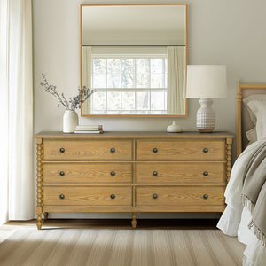 JLA Home Madison Park Signature - Large Dresser with Six Smooth-Glide Drawers, Velvet-Lined Boxes, Solid Spindle Legs, Metal Knobs, Anti-Tip Safety and 70" Width for Versatile Home Storage Natural MPS137-0325
