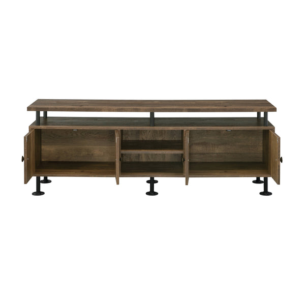 English Elm Rustic Industrial Water Pipe 2-Shelf TV Stand with 4 Cabinets, Cord Management for 60" TVs Black,Rustic B062P209172