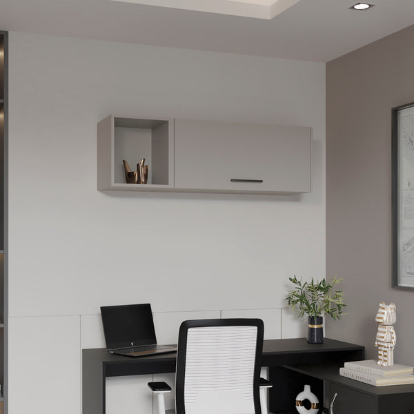 English Elm Wall Smokey Gray Shelf with Door and 3 Shelves for Bar or Living Space — Compact, Durable, Stylish Grey 37.8 L x 19.69 W x 5.91 H B097P250878
