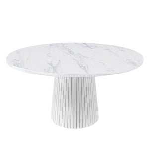 English Elm 47 Inch Round Marble Veneer Mdf Dining Table Seats Four with Slim Wood Strip Base White W2700P404636