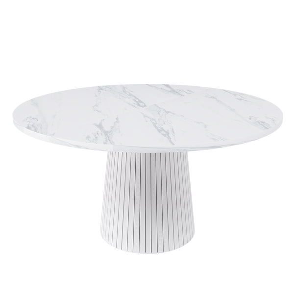 English Elm 47 Inch Round Marble Veneer Mdf Dining Table Seats Four with Slim Wood Strip Base White W2700P404636